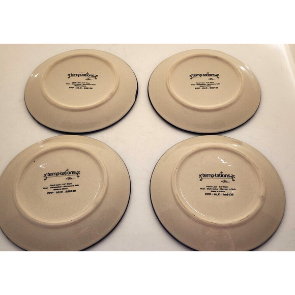 BREAD BUTTER PLATES-TEMPTATIONS-Floral Lace-Red Blue-Basket Weave Pattern-SET 4 - Picture 8 of 11